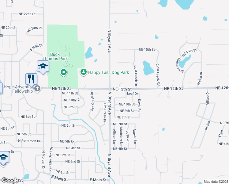 map of restaurants, bars, coffee shops, grocery stores, and more near 1305 Washington Circle in Moore