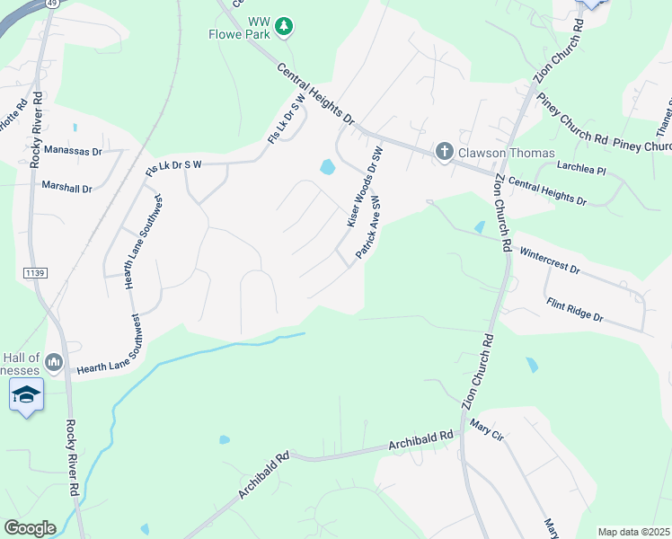 map of restaurants, bars, coffee shops, grocery stores, and more near 4275 Kiser Woods Drive Southwest in Concord