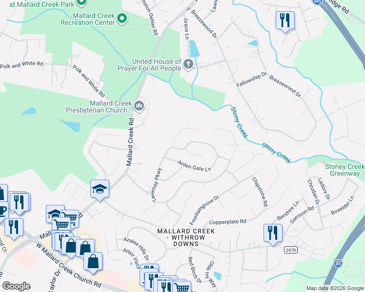 map of restaurants, bars, coffee shops, grocery stores, and more near 11511 Tavernay Parkway in Charlotte