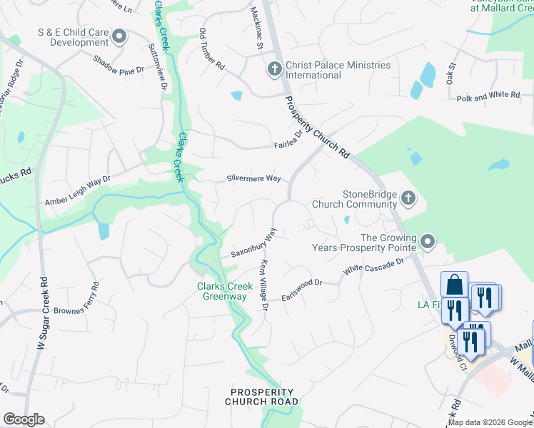 map of restaurants, bars, coffee shops, grocery stores, and more near 9925 Avon Farm Lane in Charlotte