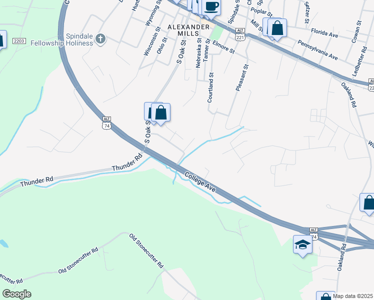 map of restaurants, bars, coffee shops, grocery stores, and more near 131 Carriage Place in Spindale