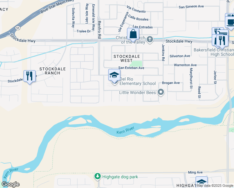 map of restaurants, bars, coffee shops, grocery stores, and more near 700 Mazatlan Drive in Bakersfield