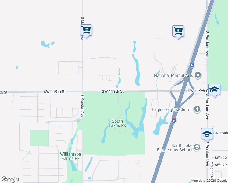 map of restaurants, bars, coffee shops, grocery stores, and more near Southwest 119th Street in Oklahoma City