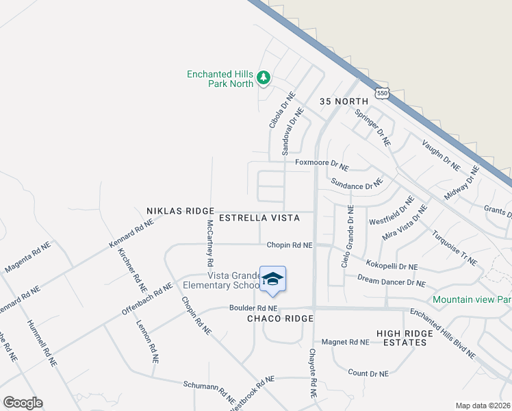 map of restaurants, bars, coffee shops, grocery stores, and more near 5418 Roosevelt Loop Northeast in Rio Rancho