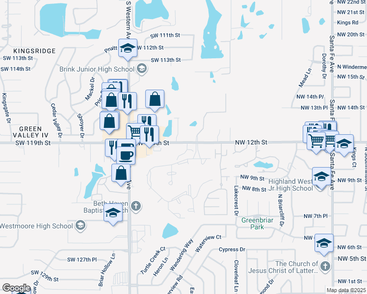 map of restaurants, bars, coffee shops, grocery stores, and more near 701 Southwest 119th Street in Oklahoma City