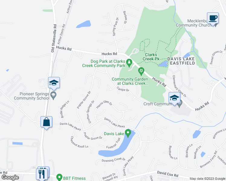 map of restaurants, bars, coffee shops, grocery stores, and more near 9224 Aloysia Lane in Charlotte