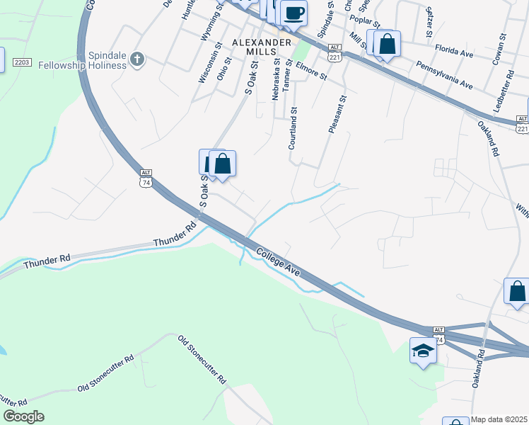 map of restaurants, bars, coffee shops, grocery stores, and more near 131 Carriage Place in Spindale