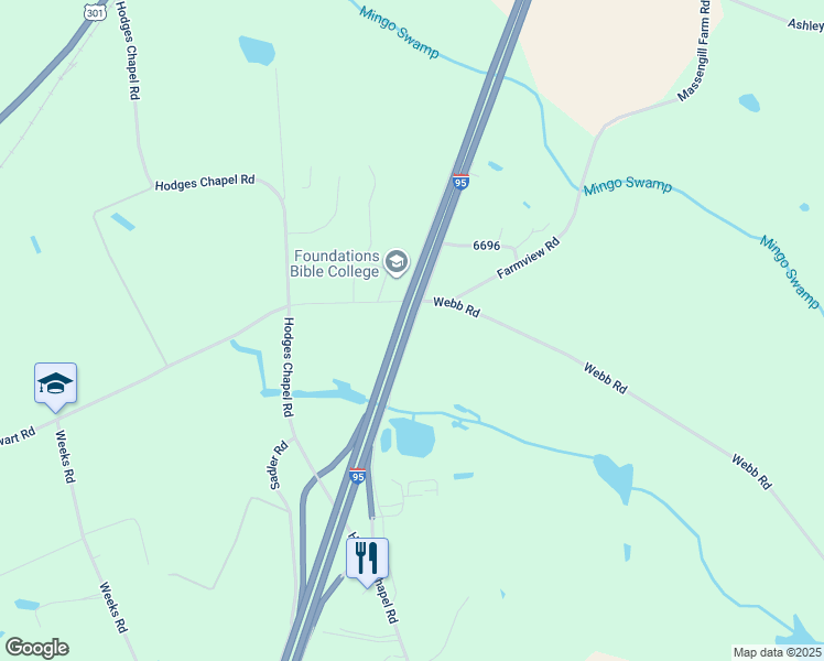 map of restaurants, bars, coffee shops, grocery stores, and more near Robin Hood Road in Dunn
