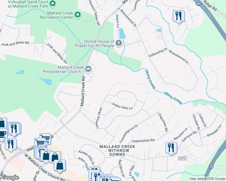 map of restaurants, bars, coffee shops, grocery stores, and more near 2419 Radrick Lane in Charlotte