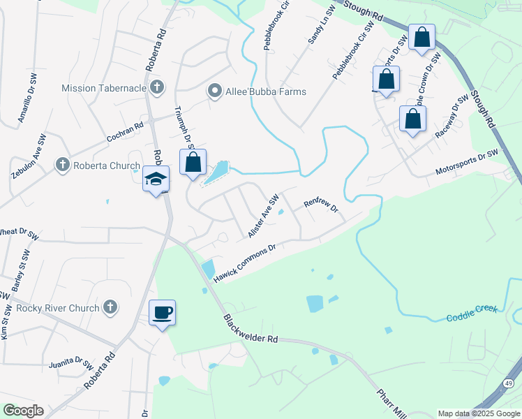 map of restaurants, bars, coffee shops, grocery stores, and more near 3530 Alister Avenue Southwest in Concord