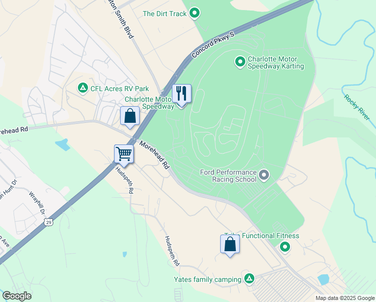 map of restaurants, bars, coffee shops, grocery stores, and more near 4721 Morehead Road in Concord