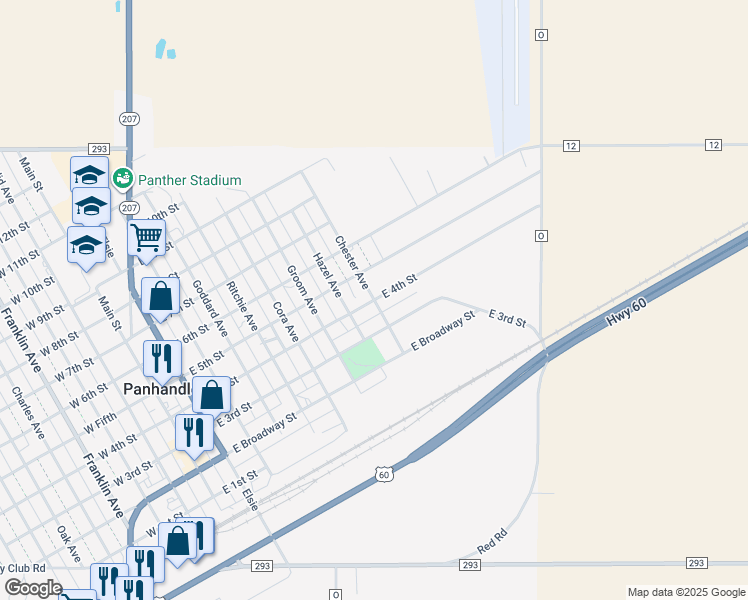 map of restaurants, bars, coffee shops, grocery stores, and more near 400 Chester Avenue in Panhandle