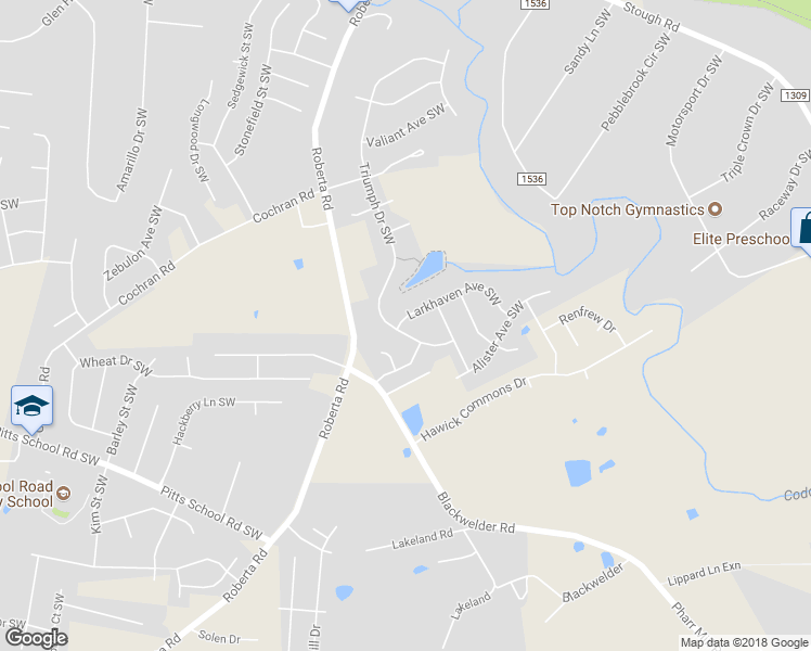 map of restaurants, bars, coffee shops, grocery stores, and more near 4605 Triumph Drive Southwest in Concord