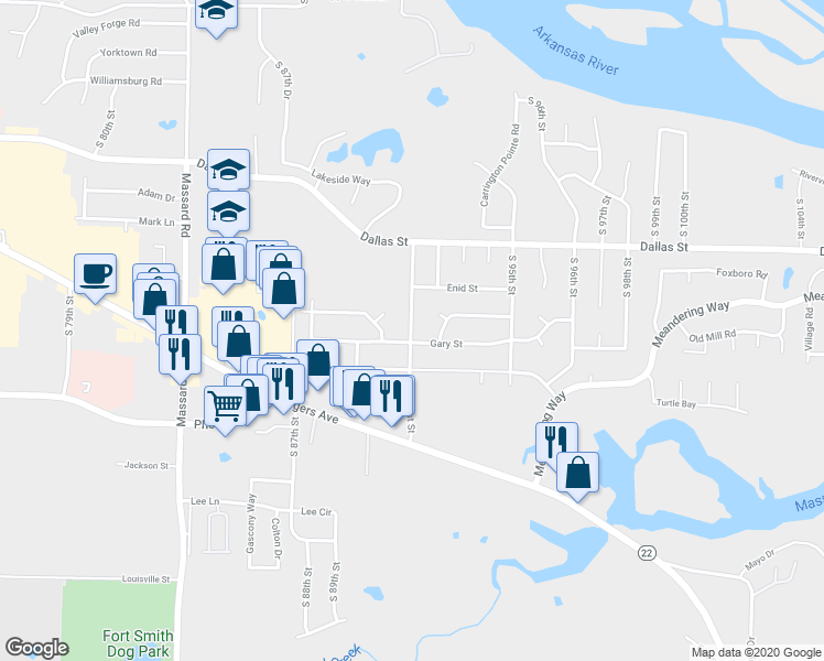 map of restaurants, bars, coffee shops, grocery stores, and more near 3411 South 91st Street in Fort Smith