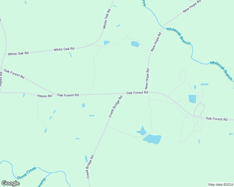 map of restaurants, bars, coffee shops, grocery stores, and more near Oak Forest Road in Johnston County