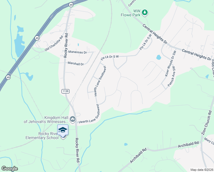 map of restaurants, bars, coffee shops, grocery stores, and more near 5232 Firebrick Lane Southwest in Concord