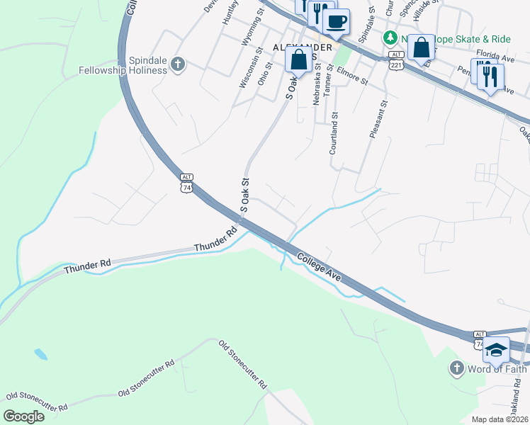 map of restaurants, bars, coffee shops, grocery stores, and more near 144 Reservation Drive in Spindale