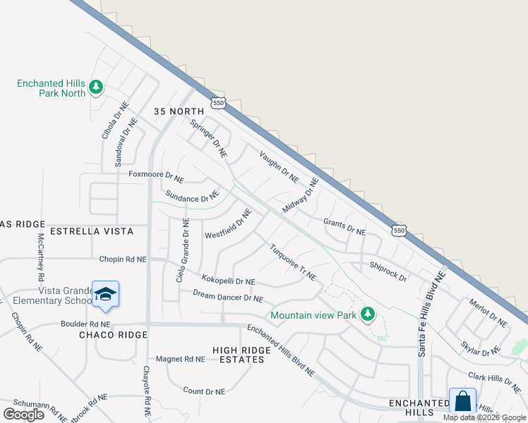 map of restaurants, bars, coffee shops, grocery stores, and more near 6173 Chaco Canyon Court Northeast in Rio Rancho