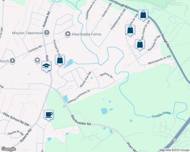 map of restaurants, bars, coffee shops, grocery stores, and more near 4945 Astonshire Lane in Concord