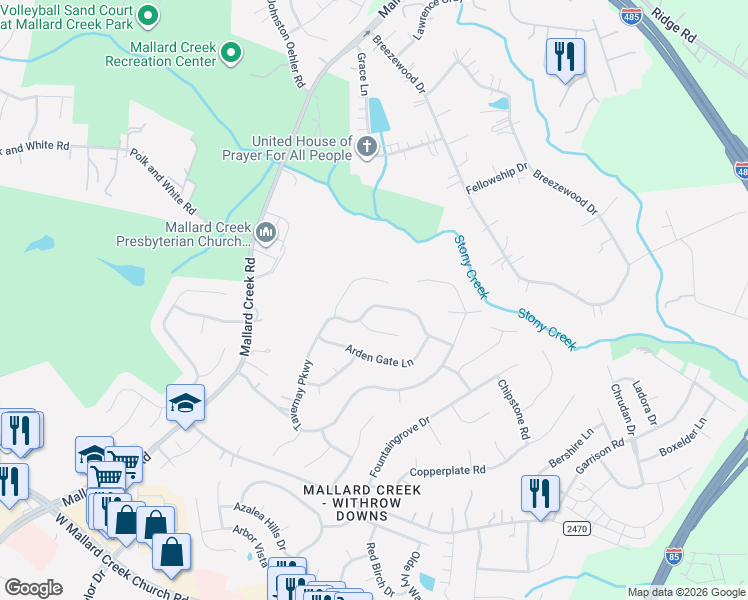 map of restaurants, bars, coffee shops, grocery stores, and more near 11511 Tavernay Parkway in Charlotte