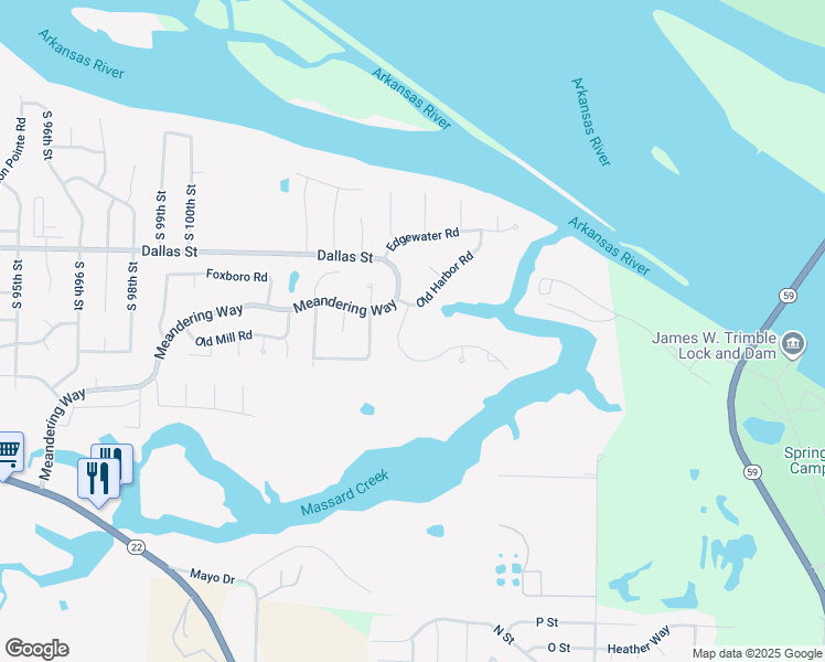 map of restaurants, bars, coffee shops, grocery stores, and more near 10707 Hunters Point Road in Fort Smith