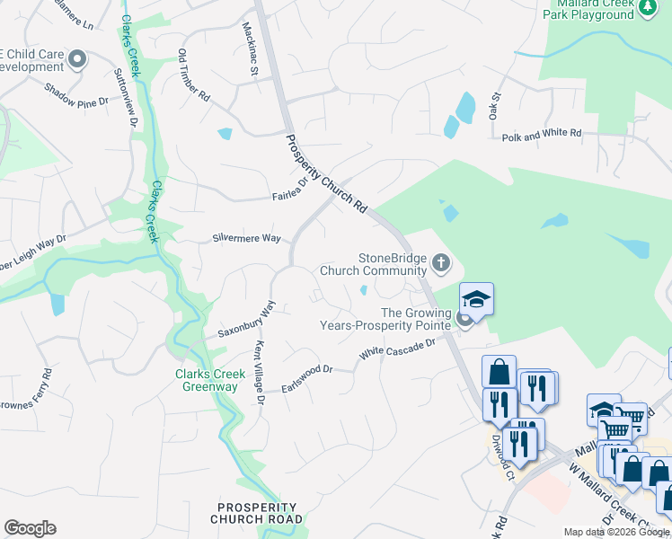 map of restaurants, bars, coffee shops, grocery stores, and more near 9926 Raddington Lane in Charlotte