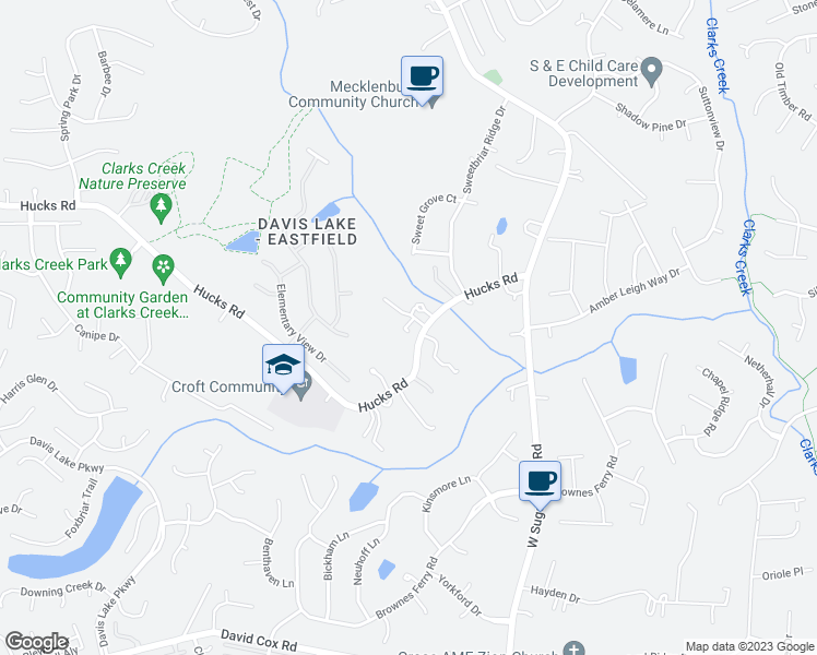 map of restaurants, bars, coffee shops, grocery stores, and more near 4524 Hucks Road in Charlotte