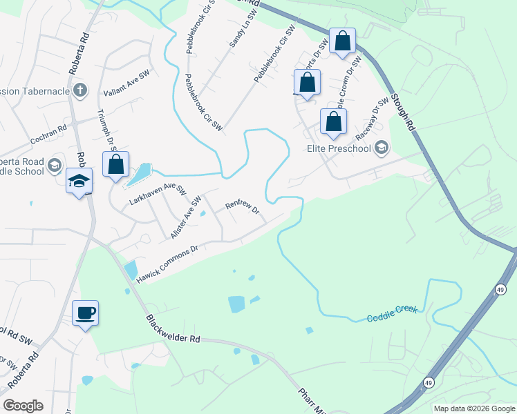 map of restaurants, bars, coffee shops, grocery stores, and more near 4883 Renfrew Drive in Concord