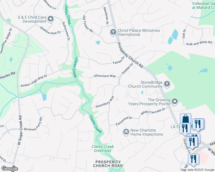 map of restaurants, bars, coffee shops, grocery stores, and more near 9925 Avon Farm Lane in Charlotte
