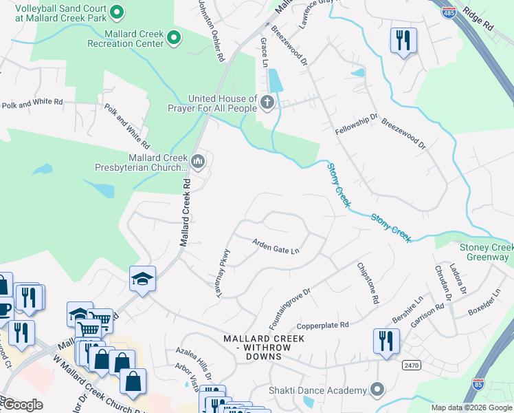 map of restaurants, bars, coffee shops, grocery stores, and more near 11511 Tavernay Parkway in Charlotte