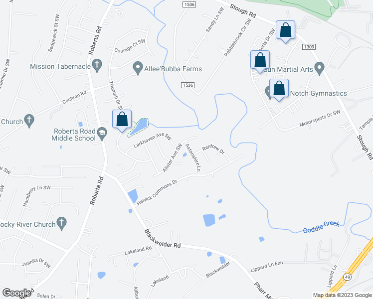 map of restaurants, bars, coffee shops, grocery stores, and more near 4946 Astonshire Lane in Concord
