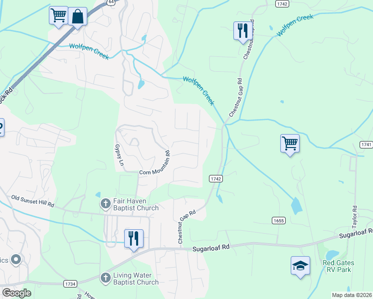 map of restaurants, bars, coffee shops, grocery stores, and more near 66 Red Cedar Drive in Hendersonville