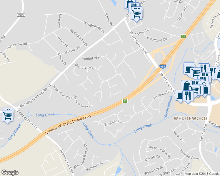 map of restaurants, bars, coffee shops, grocery stores, and more near 9001 Pickering Grove Lane in Charlotte