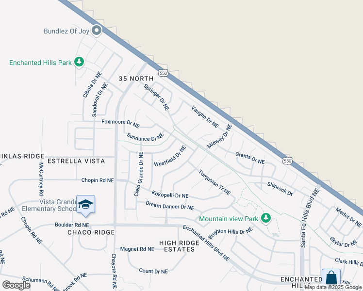 map of restaurants, bars, coffee shops, grocery stores, and more near 5071 Westfield Drive Northeast in Rio Rancho