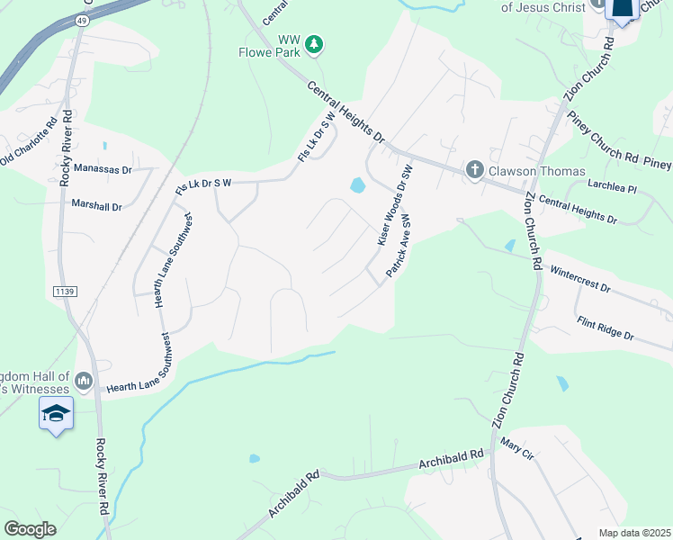 map of restaurants, bars, coffee shops, grocery stores, and more near 4285 Deacon Court Southwest in Concord
