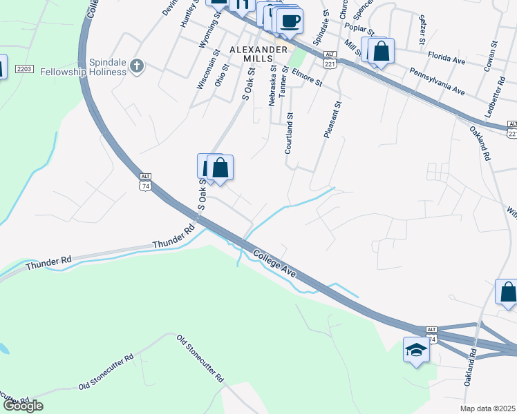 map of restaurants, bars, coffee shops, grocery stores, and more near 131 Carriage Place in Spindale
