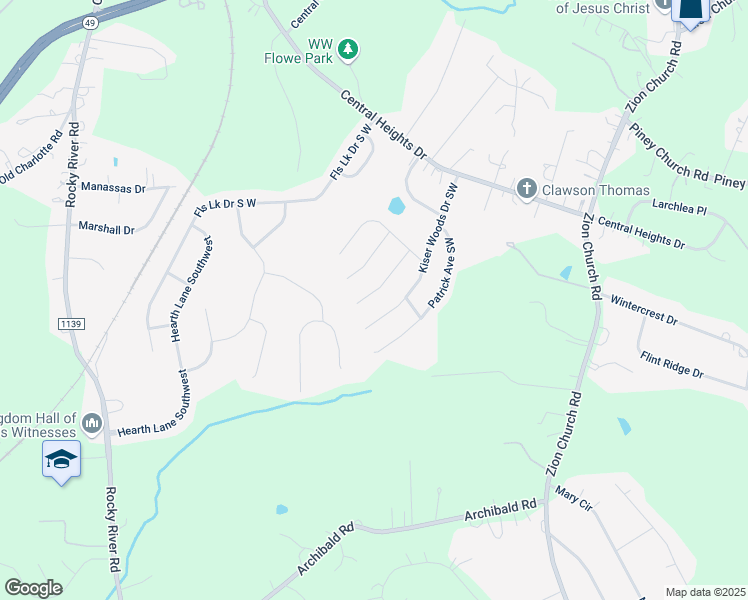 map of restaurants, bars, coffee shops, grocery stores, and more near 4285 Deacon Court Southwest in Concord