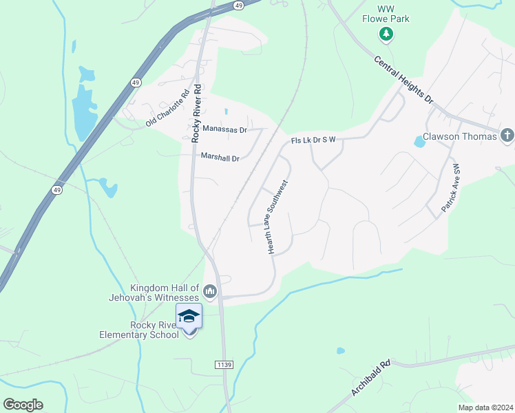 map of restaurants, bars, coffee shops, grocery stores, and more near 4477 Falls Lake Drive South West in Concord
