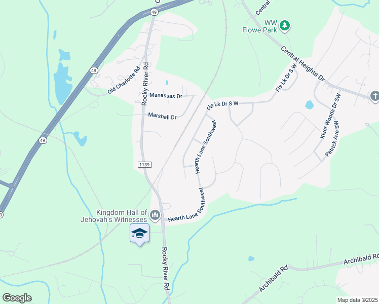 map of restaurants, bars, coffee shops, grocery stores, and more near 4477 Falls Lake Drive South West in Concord