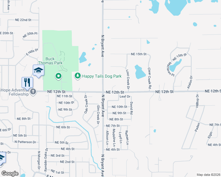 map of restaurants, bars, coffee shops, grocery stores, and more near 1305 Washington Circle in Moore
