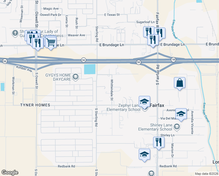 map of restaurants, bars, coffee shops, grocery stores, and more near 644 Whittendale Street in Bakersfield