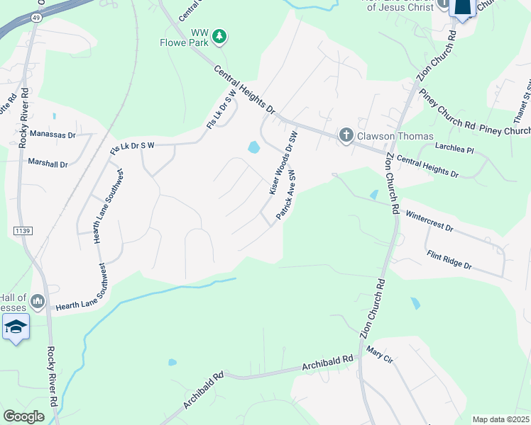 map of restaurants, bars, coffee shops, grocery stores, and more near 4275 Kiser Woods Drive Southwest in Concord