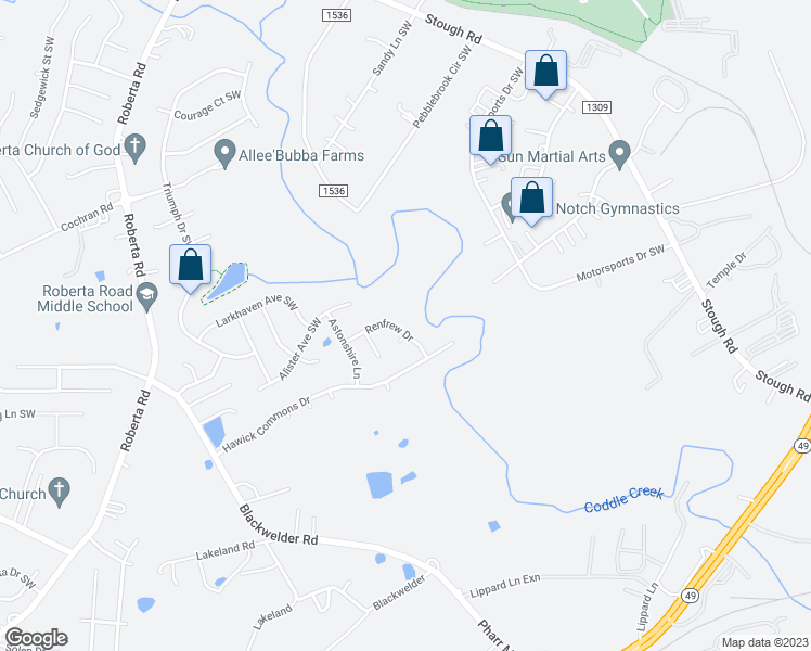 map of restaurants, bars, coffee shops, grocery stores, and more near 4873 Renfrew Drive in Concord