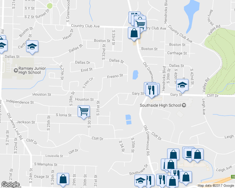 map of restaurants, bars, coffee shops, grocery stores, and more near 3406 Gary Street in Fort Smith