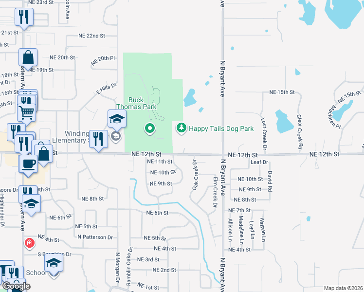 map of restaurants, bars, coffee shops, grocery stores, and more near 1909 Northeast 12th Street in Moore