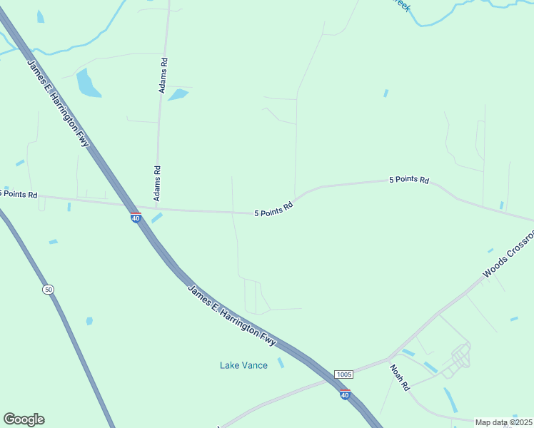 map of restaurants, bars, coffee shops, grocery stores, and more near 5 Points Road in Johnston County