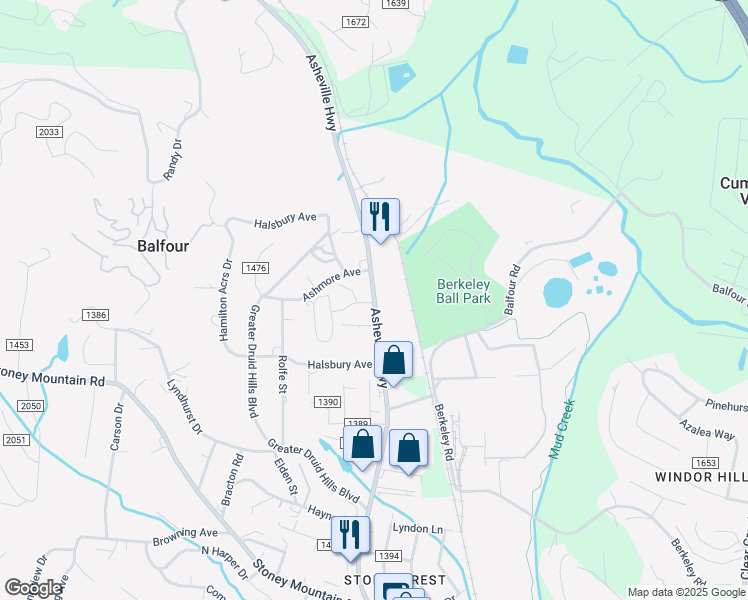 map of restaurants, bars, coffee shops, grocery stores, and more near 2529 Asheville Highway in Hendersonville