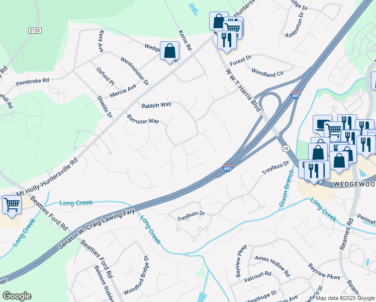 map of restaurants, bars, coffee shops, grocery stores, and more near 8421 Golden Oak Court in Charlotte