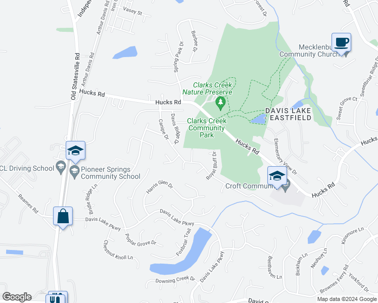 map of restaurants, bars, coffee shops, grocery stores, and more near 9117 Hollow Ridge Lane in Charlotte