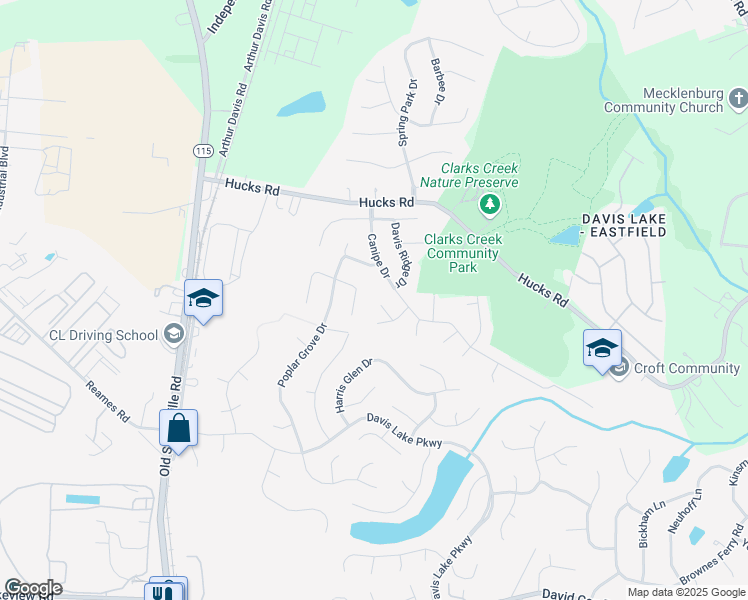 map of restaurants, bars, coffee shops, grocery stores, and more near 5402 Canipe Farm Court in Charlotte